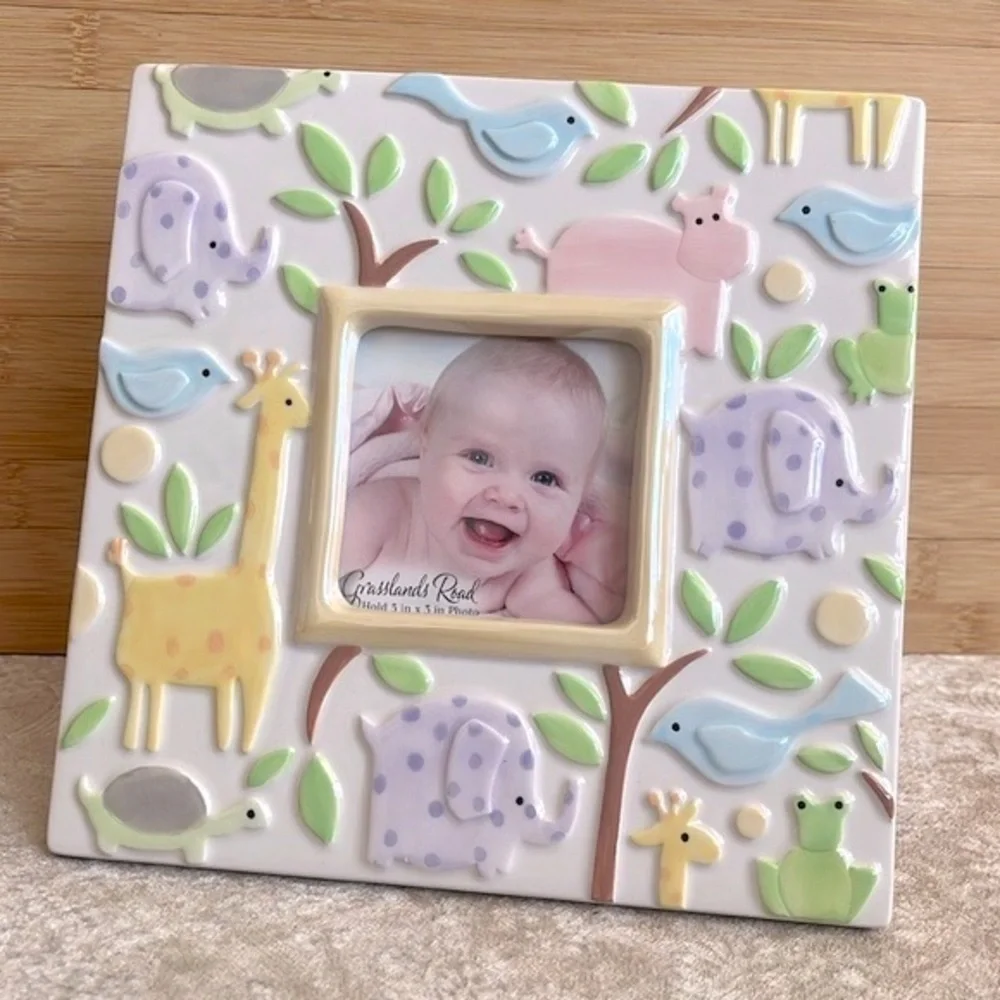 Brand New Grasslands Road Pastel Jungle Animals Square Ceramic Baby Photo Frame